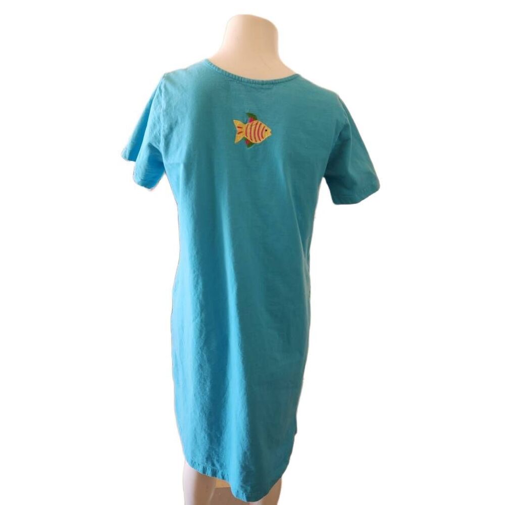 Women's blue vintage fish sequin embroidered pullover t-shirt dress small to med - Picture 3 of 8